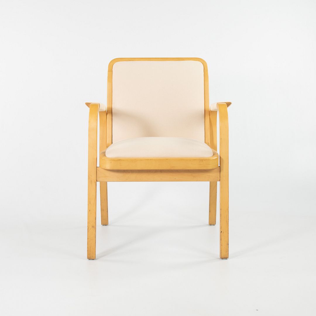 SOLD 1970s Pair of No. 45 Armchairs by Aino and Alvar Aalto for Artek in Birch and Ivory Fabric