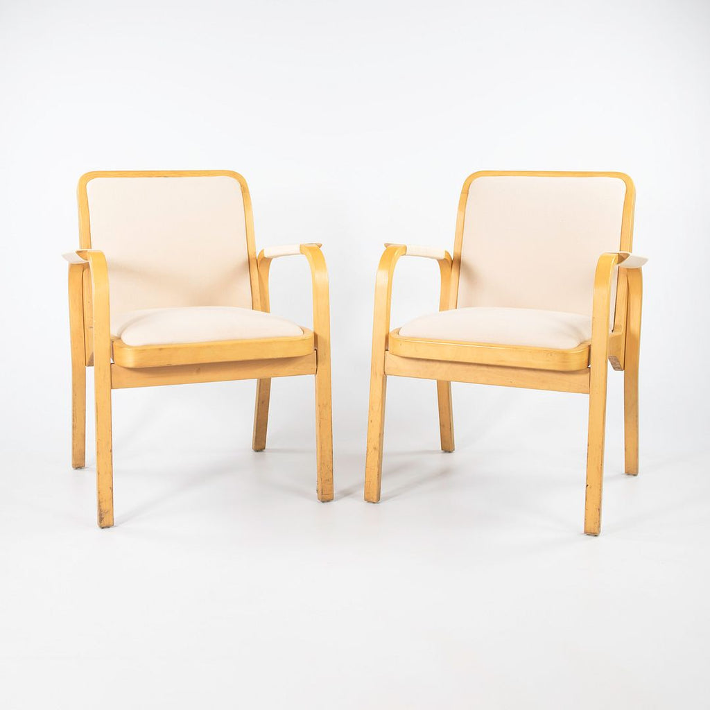 SOLD 1970s Pair of No. 45 Armchairs by Aino and Alvar Aalto for Artek in Birch and Ivory Fabric