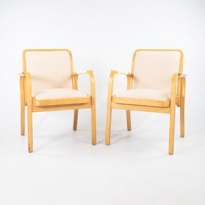 SOLD 1970s Pair of No. 45 Armchairs by Aino and Alvar Aalto for Artek in Birch and Ivory Fabric