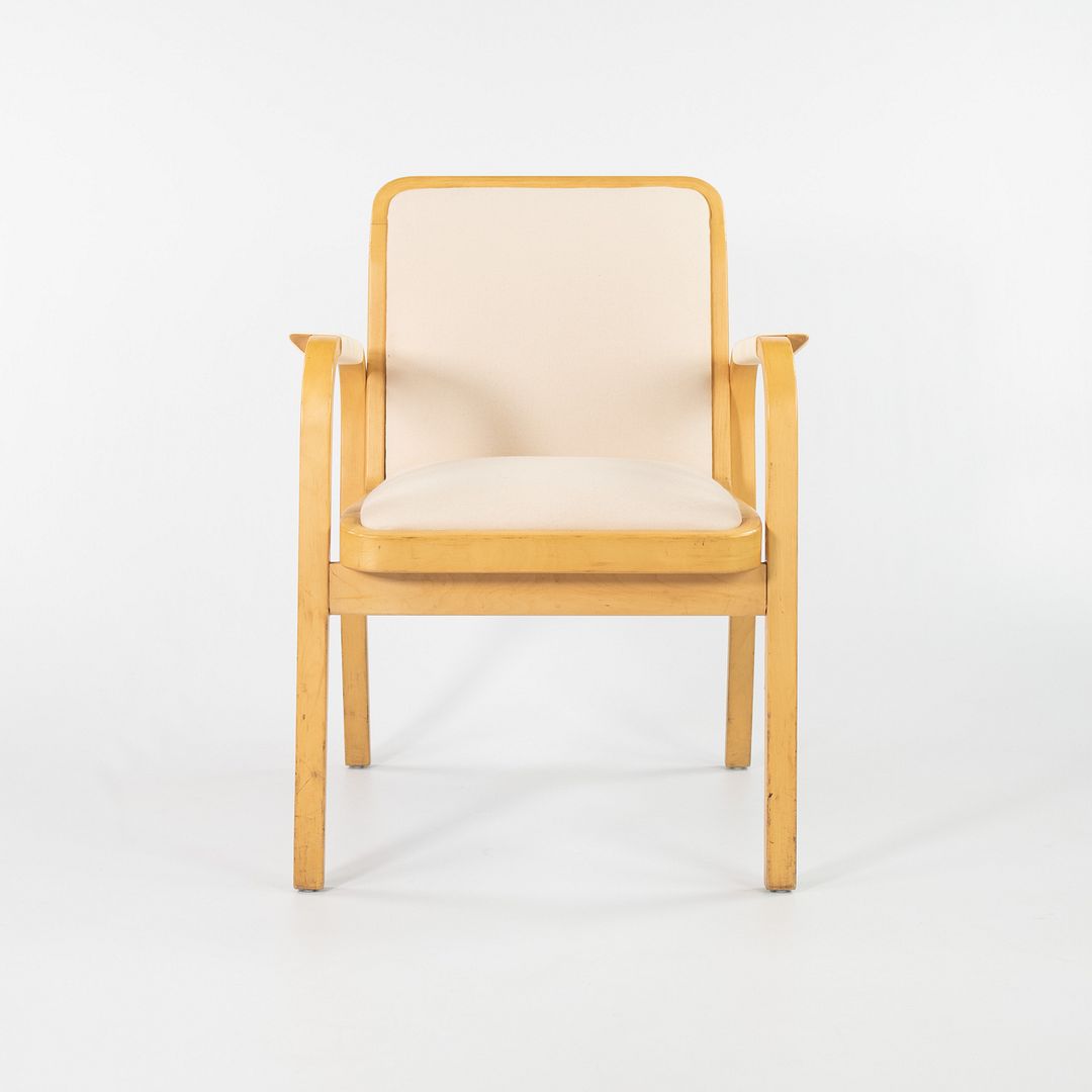 SOLD 1970s Pair of No. 45 Armchairs by Aino and Alvar Aalto for Artek in Birch and Ivory Fabric