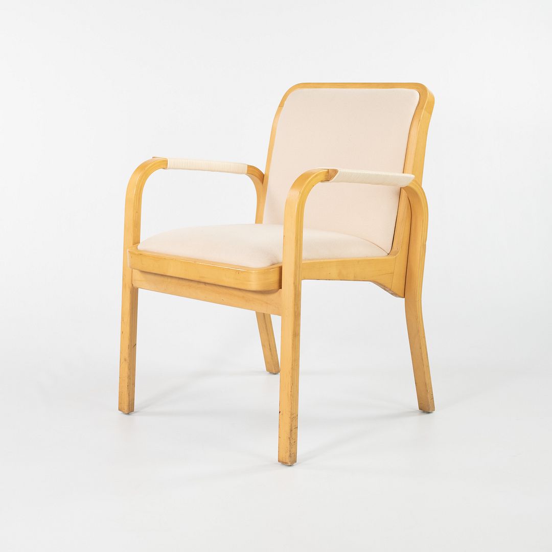 SOLD 1970s Pair of No. 45 Armchairs by Aino and Alvar Aalto for Artek in Birch and Ivory Fabric