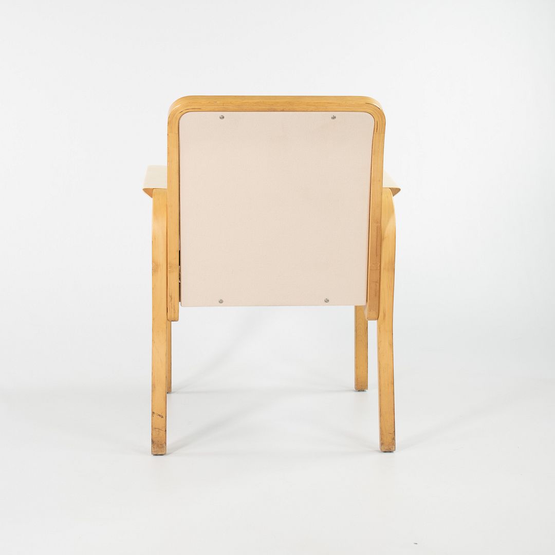 SOLD 1970s Pair of No. 45 Armchairs by Aino and Alvar Aalto for Artek in Birch and Ivory Fabric