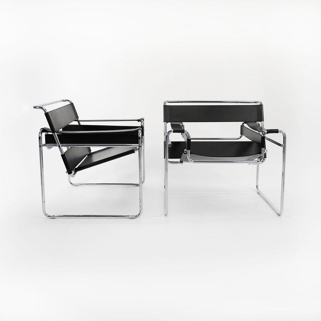 SOLD 2000s 50L Wassily Chair by Marcel Breuer for Knoll in Chromed Steel and Black Leather - 8 Available