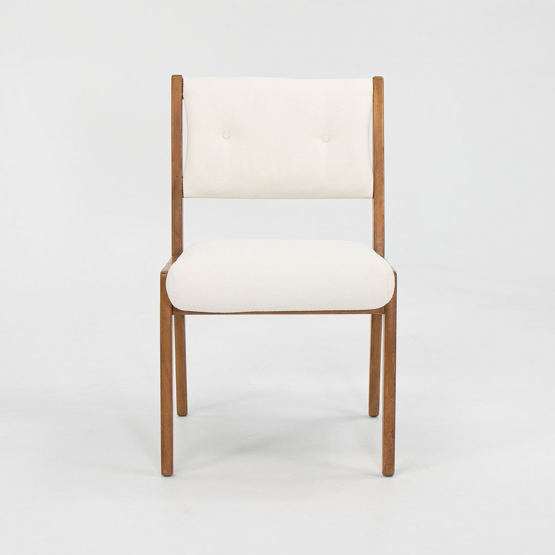 1950s Set of Six C 106 and C 206 Dining Chairs by Jens Risom for Jens Risom Design Inc. in Walnut with Off-White Fabric