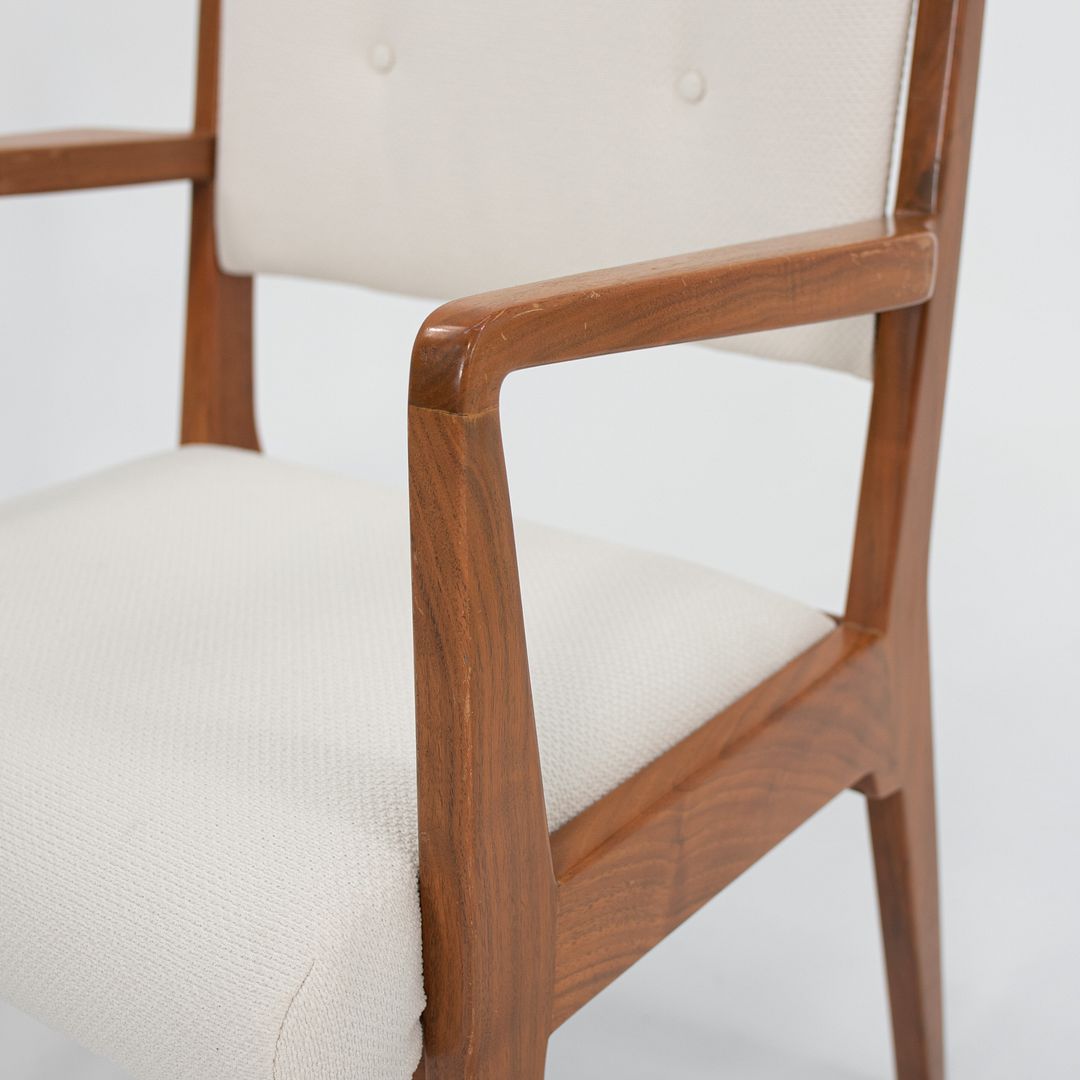 1950s Set of Six C 106 and C 206 Dining Chairs by Jens Risom for Jens Risom Design Inc. in Walnut with Off-White Fabric