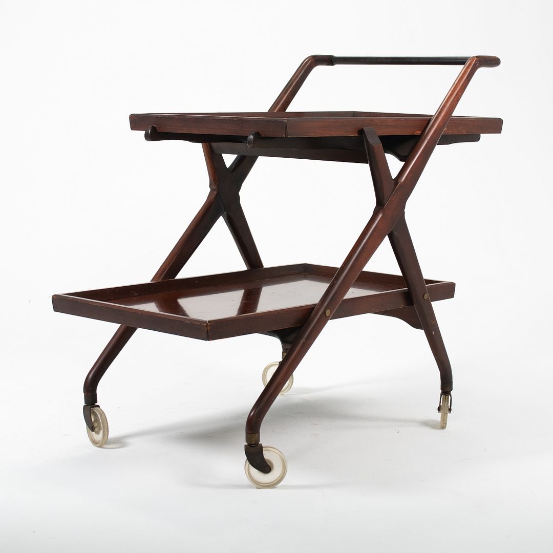 1950s 2-Tier Bar Cart Attributed to Cesare Lacca for Cassina in Mahogany