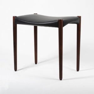 1950s Teak Stool by Ejner Larsen and Aksel Bender Madsen for Willy Beck in Teak and Black Leather