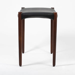 1950s Teak Stool by Ejner Larsen and Aksel Bender Madsen for Willy Beck in Teak and Black Leather