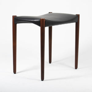 1950s Teak Stool by Ejner Larsen and Aksel Bender Madsen for Willy Beck in Teak and Black Leather