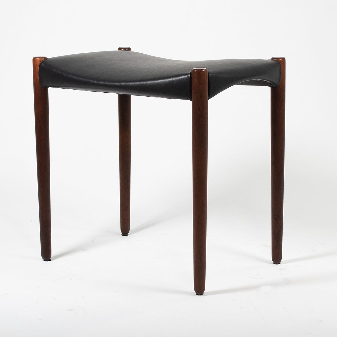 1950s Teak Stool by Ejner Larsen and Aksel Bender Madsen for Willy Beck in Teak and Black Leather
