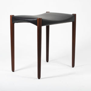 1950s Teak Stool by Ejner Larsen and Aksel Bender Madsen for Willy Beck in Teak and Black Leather