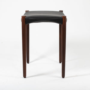 1950s Teak Stool by Ejner Larsen and Aksel Bender Madsen for Willy Beck in Teak and Black Leather