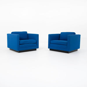 1970s Tuxedo Club Chairs Attributed to Nicos Zographos for Zographos Designs Ltd. in Blue Fabric