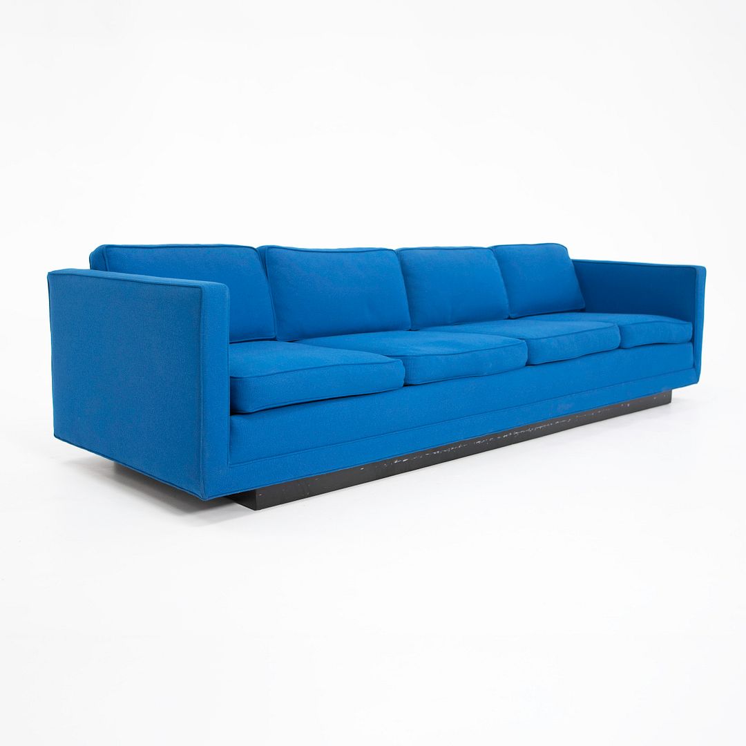 1970s Tuxedo Sofa Attributed to Nicos Zographos for Zographos Designs Ltd. in Blue Fabric