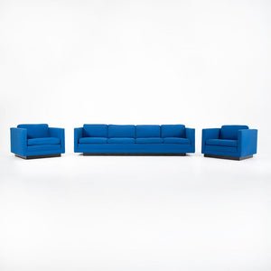 1970s Tuxedo Sofa Attributed to Nicos Zographos for Zographos Designs Ltd. in Blue Fabric