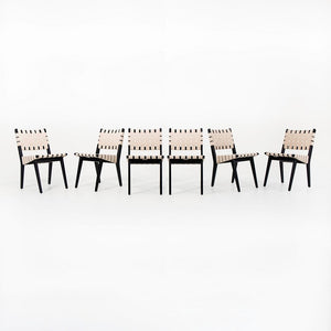 SOLD 2021 Jens Risom for Knoll 666C Risom Side Chairs in Ebonized Maple with Tan Webbing
