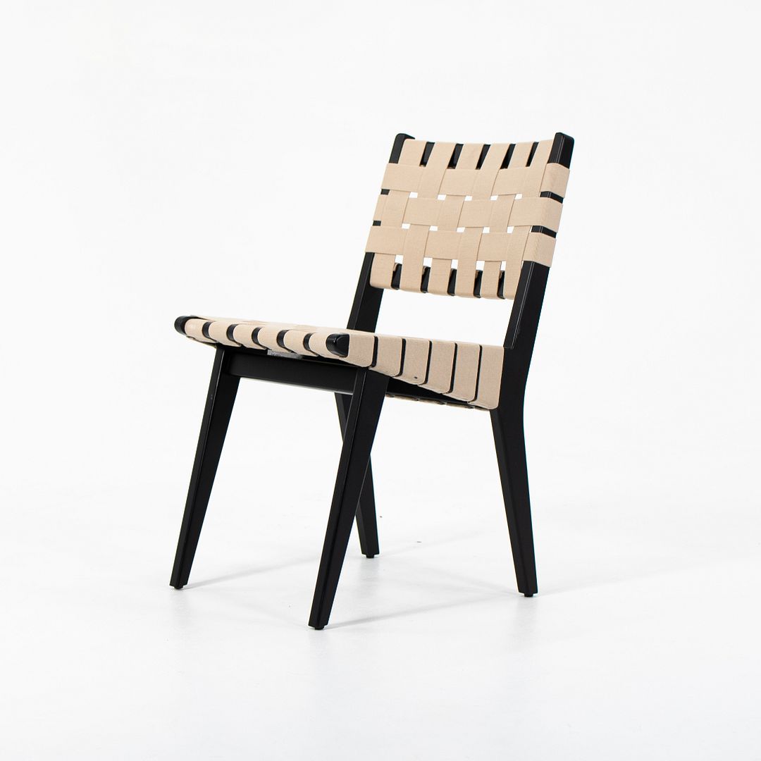 SOLD 2021 Jens Risom for Knoll 666C Risom Side Chairs in Ebonized Maple with Tan Webbing