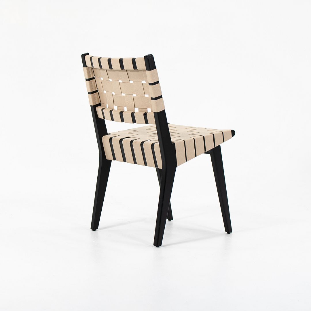 SOLD 2021 Jens Risom for Knoll 666C Risom Side Chairs in Ebonized Maple with Tan Webbing
