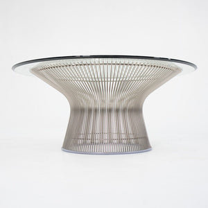 SOLD 2000s Platner 36 in Coffee Table 3712T by Warren Platner for Knoll in Polished Nickel with Clear Glass