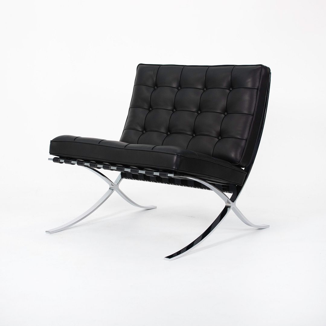 SOLD 2021 250L Barcelona Chair by Mies van der Rohe for Knoll in Chromed Steel with Special Black Leather