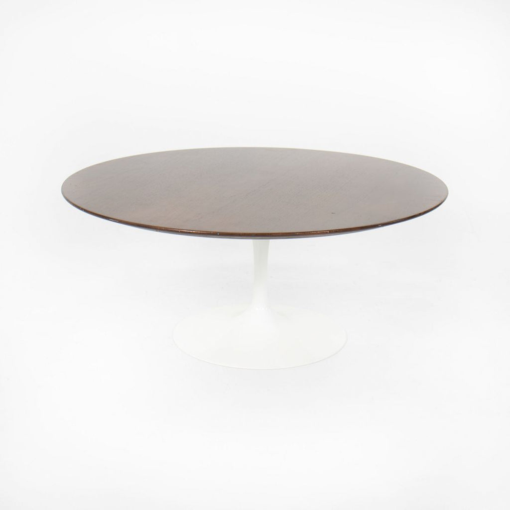 SOLD 2010s 162TR Tulip Round Coffee Table by Eero Saarinen for Knoll in Walnut with White Base