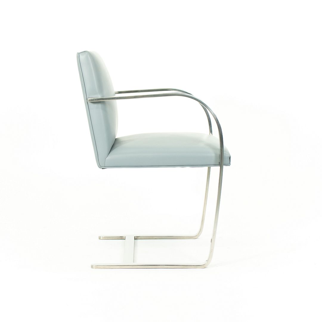 2000s Flat Bar Brno Chair by Mies van der Rohe for Knoll in Stainless Steel with Gray / Blue Leather 5x Available