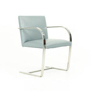 2000s Flat Bar Brno Chair by Mies van der Rohe for Knoll in Stainless Steel with Gray / Blue Leather 5x Available