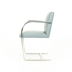 2000s Flat Bar Brno Chair by Mies van der Rohe for Knoll in Stainless Steel with Gray / Blue Leather 5x Available