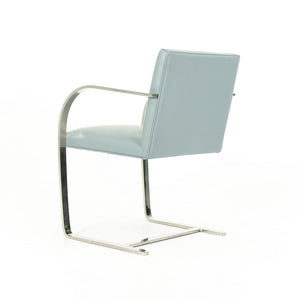 2000s Flat Bar Brno Chair by Mies van der Rohe for Knoll in Stainless Steel with Gray / Blue Leather 5x Available