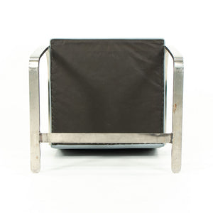 2000s Flat Bar Brno Chair by Mies van der Rohe for Knoll in Stainless Steel with Gray / Blue Leather 5x Available