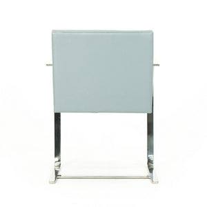 2000s Flat Bar Brno Chair by Mies van der Rohe for Knoll in Stainless Steel with Gray / Blue Leather 5x Available