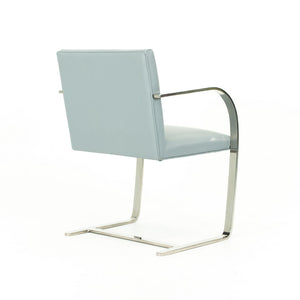 2000s Flat Bar Brno Chair by Mies van der Rohe for Knoll in Stainless Steel with Gray / Blue Leather 5x Available