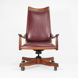 1970s Studio Craft Desk Chair by John Nyquist in Walnut and Burgundy Leather