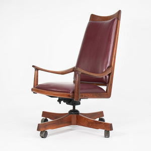 1970s Studio Craft Desk Chair by John Nyquist in Walnut and Burgundy Leather