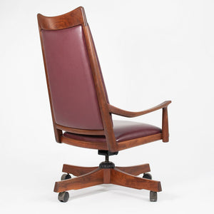 1970s Studio Craft Desk Chair by John Nyquist in Walnut and Burgundy Leather