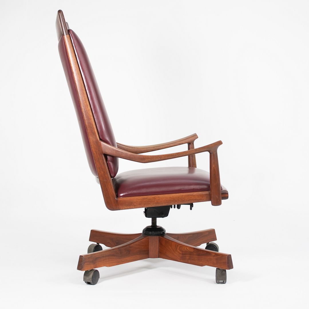 1970s Studio Craft Desk Chair by John Nyquist in Walnut and Burgundy Leather