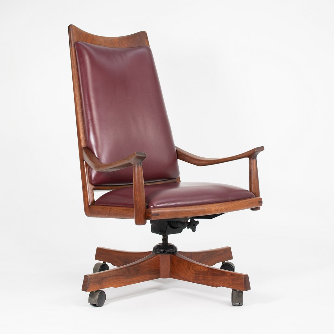 1970s Studio Craft Desk Chair by John Nyquist in Walnut and Burgundy Leather