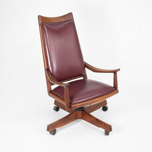 1970s Studio Craft Desk Chair by John Nyquist in Walnut and Burgundy Leather