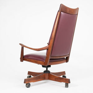 1970s Studio Craft Desk Chair by John Nyquist in Walnut and Burgundy Leather