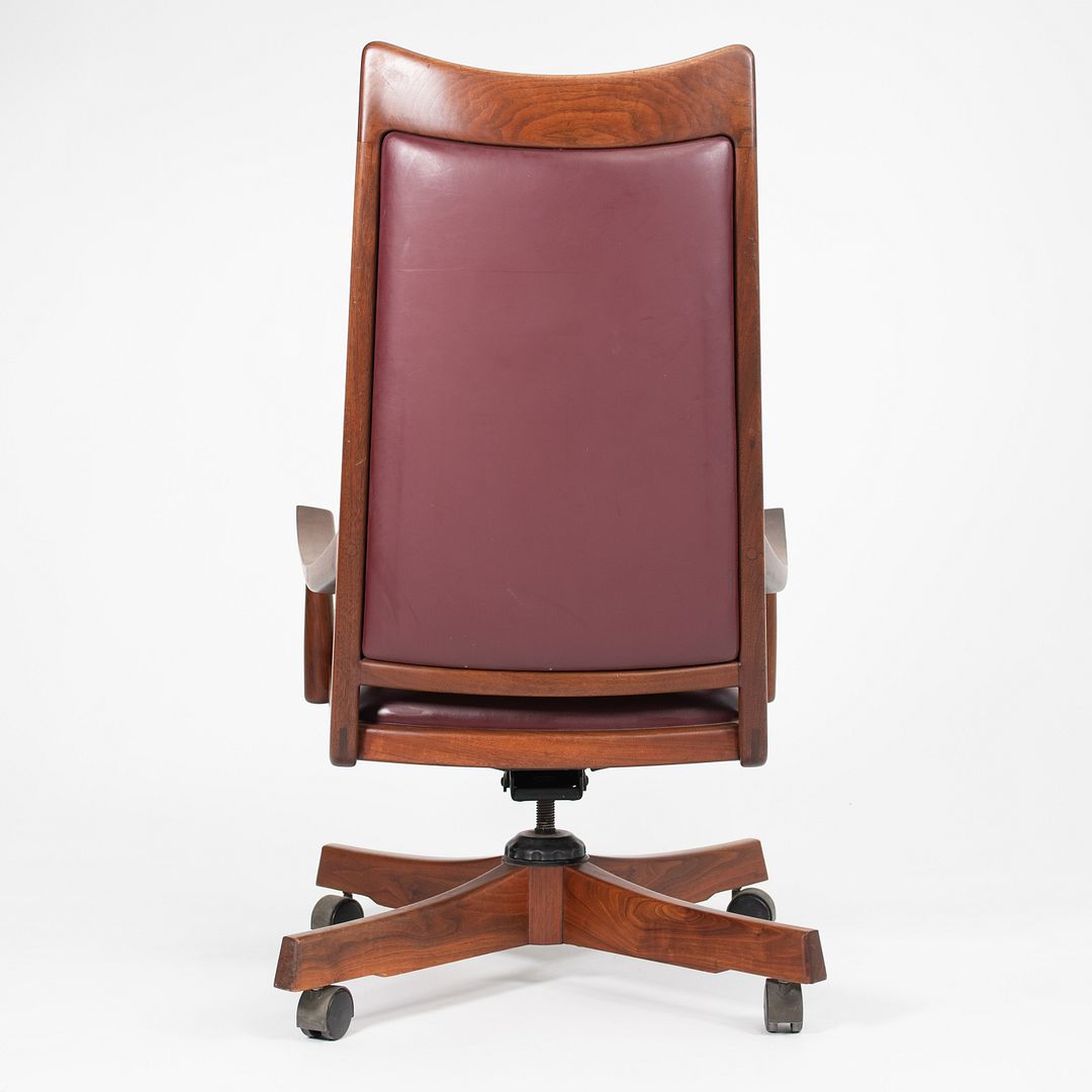 1970s Studio Craft Desk Chair by John Nyquist in Walnut and Burgundy Leather