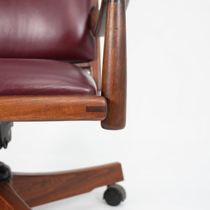 1970s Studio Craft Desk Chair by John Nyquist in Walnut and Burgundy Leather