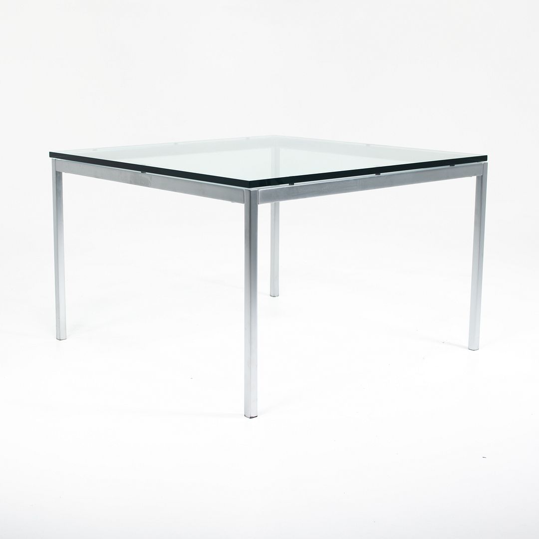 2018 2515T Square End Table by Florence Knoll for Knoll in Satin Chrome with Glass Top