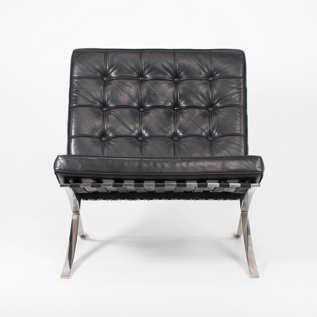 SOLD 1980s 250LS Barcelona Chair by Mies van der Rohe for Knoll in Polished Stainless Steel and Black Leather