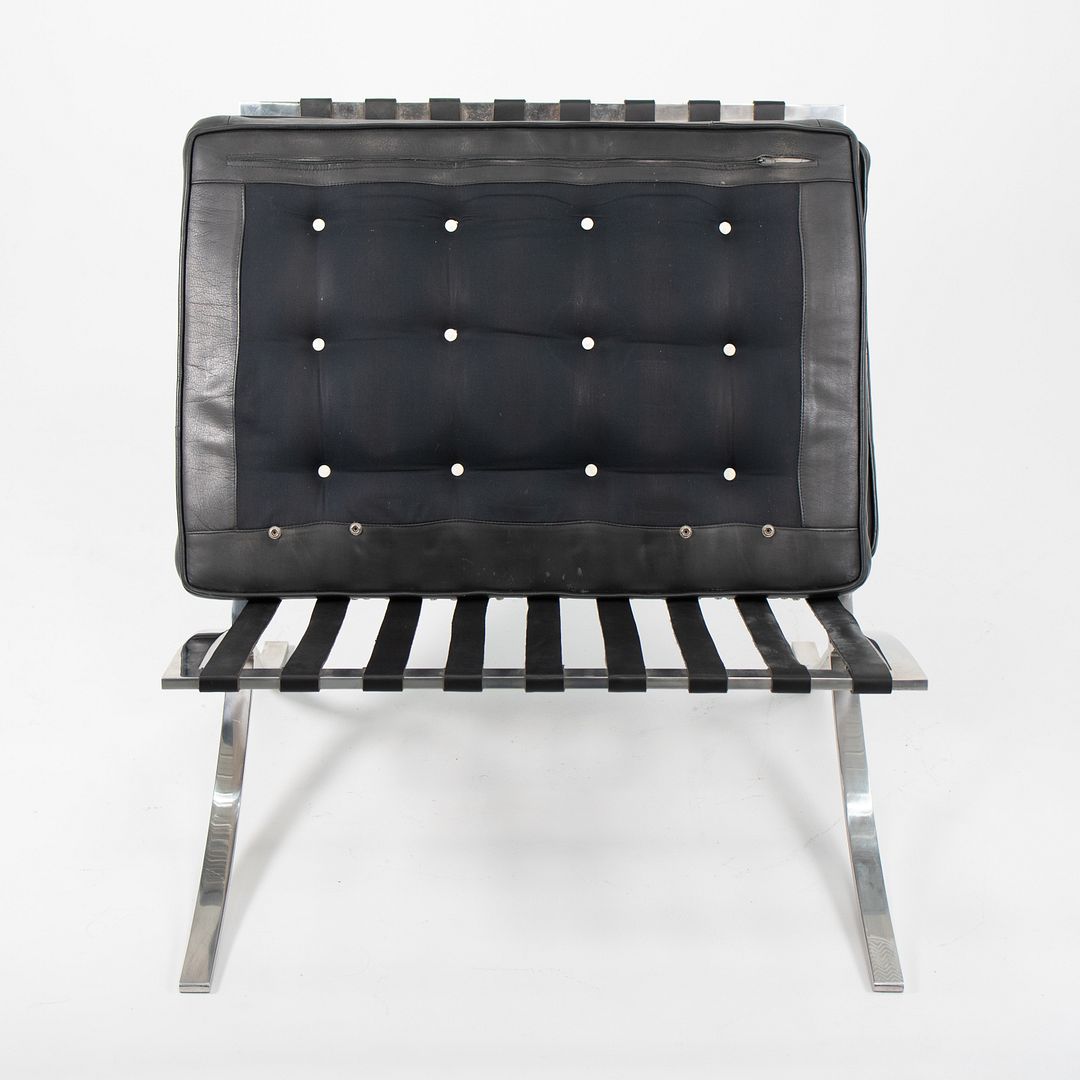 SOLD 1980s 250LS Barcelona Chair by Mies van der Rohe for Knoll in Polished Stainless Steel and Black Leather