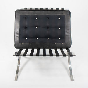 SOLD 1980s 250LS Barcelona Chair by Mies van der Rohe for Knoll in Polished Stainless Steel and Black Leather