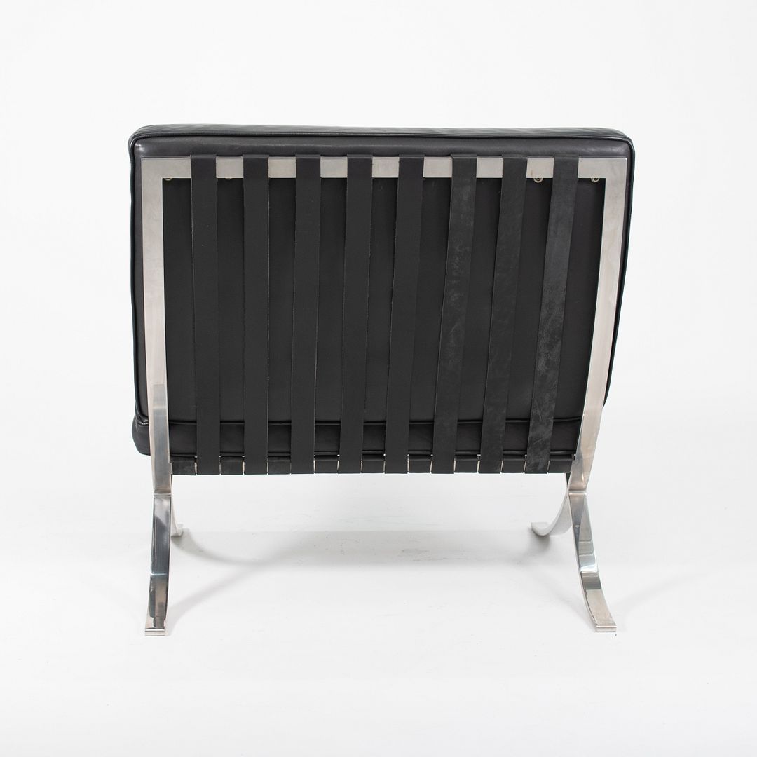 SOLD 1980s 250LS Barcelona Chair by Mies van der Rohe for Knoll in Polished Stainless Steel and Black Leather