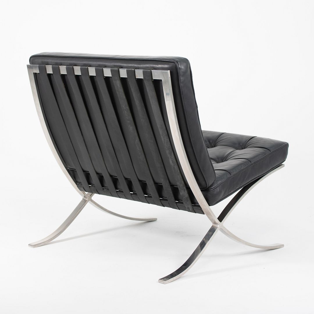 SOLD 1980s 250LS Barcelona Chair by Mies van der Rohe for Knoll in Polished Stainless Steel and Black Leather