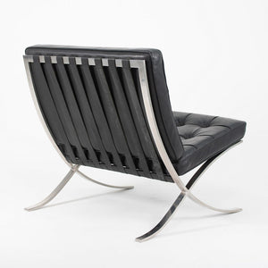 SOLD 1980s 250LS Barcelona Chair by Mies van der Rohe for Knoll in Polished Stainless Steel and Black Leather