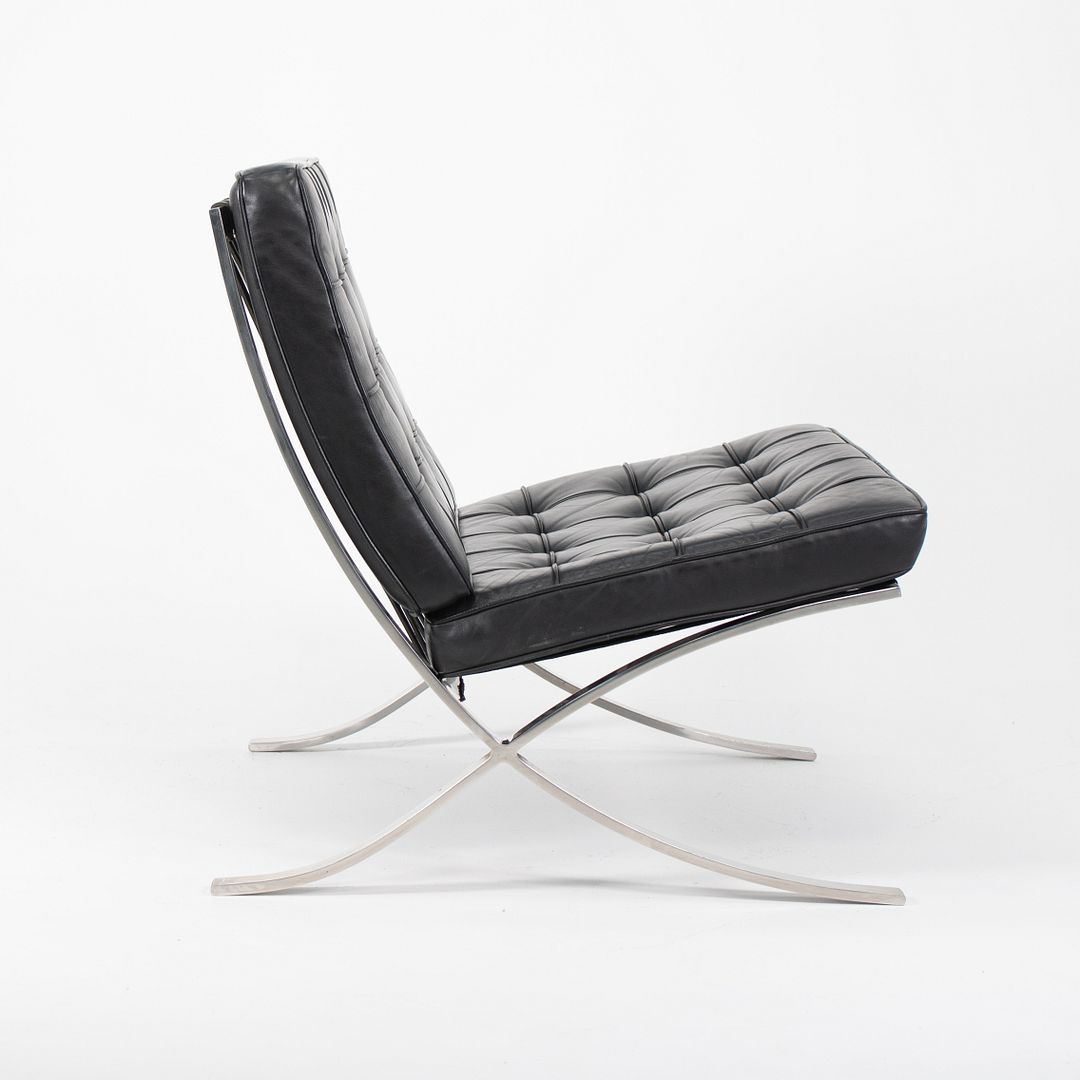 SOLD 1980s 250LS Barcelona Chair by Mies van der Rohe for Knoll in Polished Stainless Steel and Black Leather