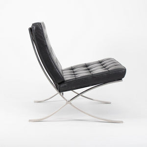 SOLD 1980s 250LS Barcelona Chair by Mies van der Rohe for Knoll in Polished Stainless Steel and Black Leather